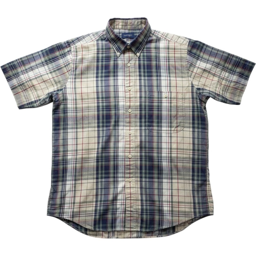 Gant Mens Short Sleeve Plaid Button Down Shirt Blue Green Cream XL